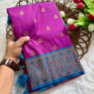 Wine traditional paithani silk saree with zari weaving work