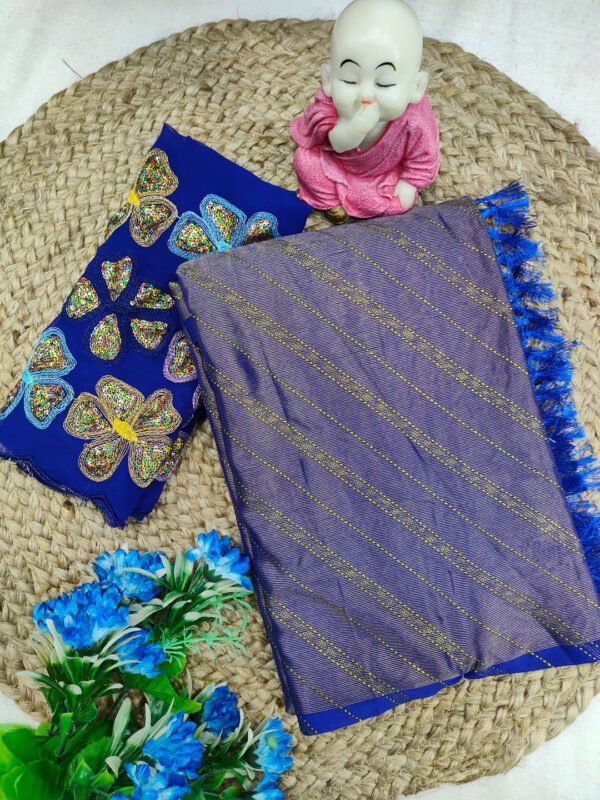 Pink brasso silk saree with golden foil work - Image 6