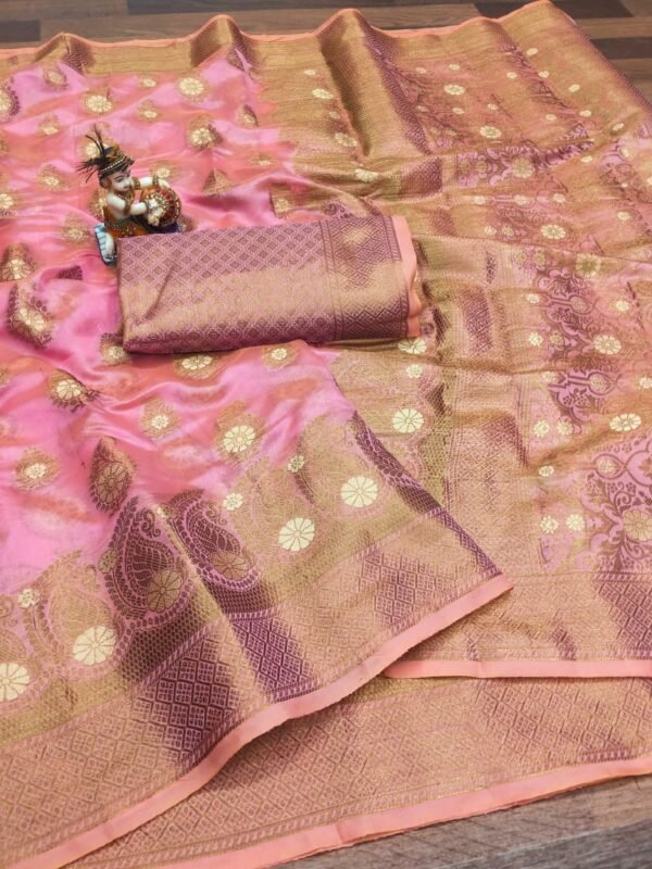 Sky blue colour soft handloom cotton saree with zari weaving work - Image 3