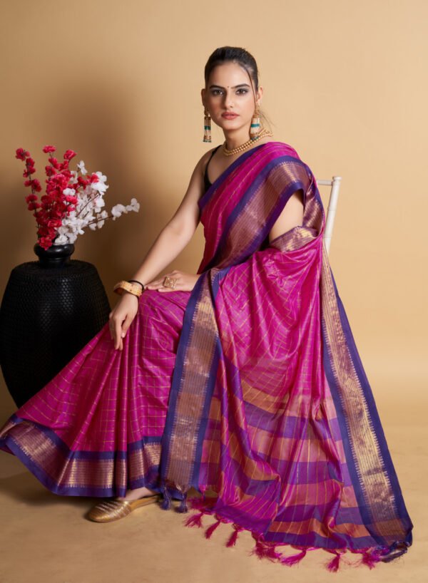 Yellow color soft cotton saree with zari weaving work - Image 9