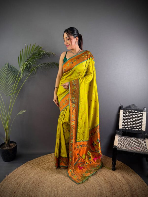 Dark green color paithani silk saree with zari weaving work - Image 9