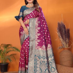 Wine traditional banarasi silk saree with zari weaving work