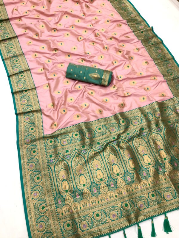 Baby pink traditional banarasi silk saree with zari weaving work