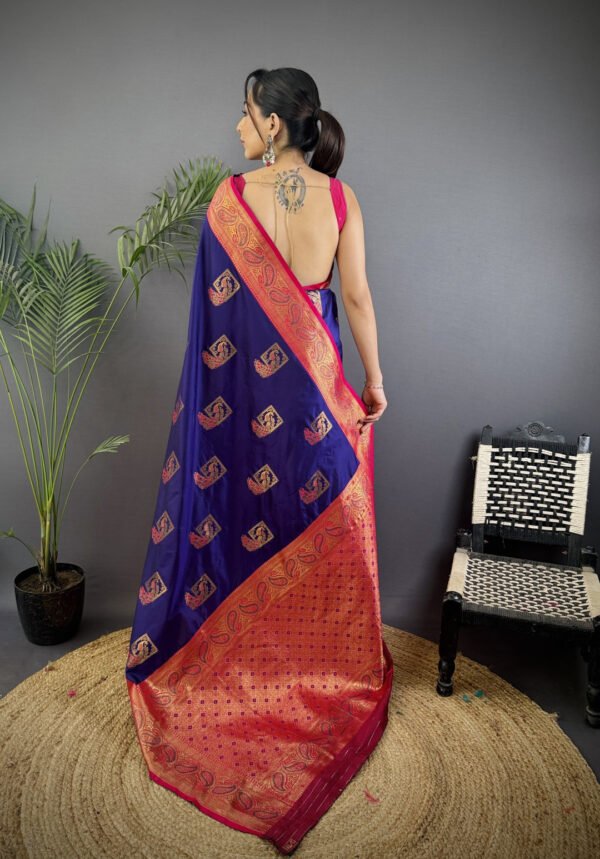 Purple premium banarasi silk saree with golden zari work - Image 3