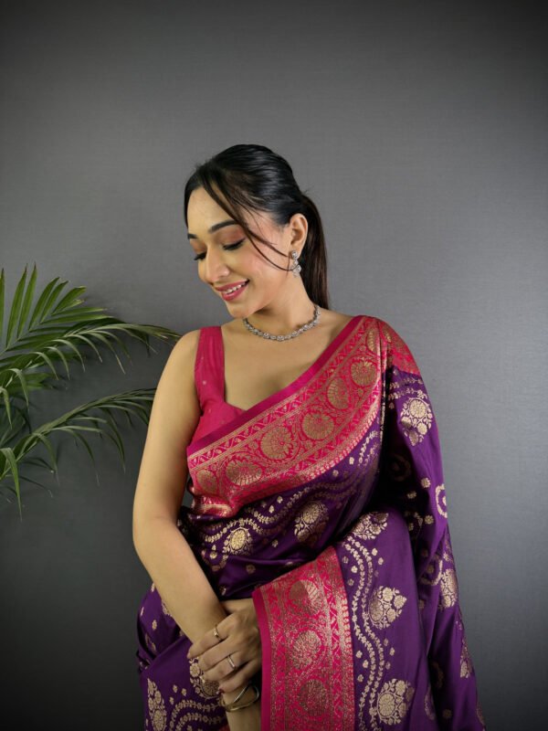 Wine premium banarasi silk saree with zari weaving work - Image 8