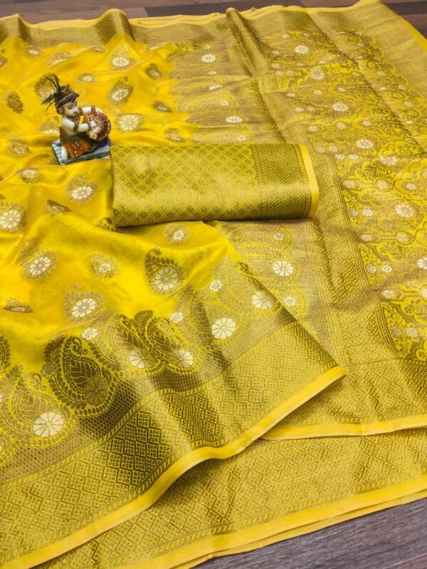 Sky blue colour soft handloom cotton saree with zari weaving work - Image 4