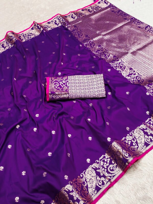 Wine traditional banarasi silk saree with zari weaving work - Image 2