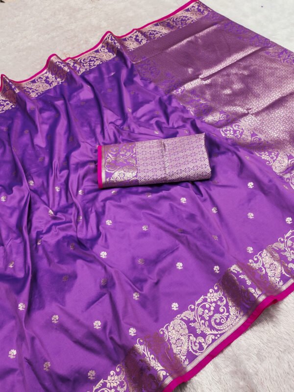 Wine traditional banarasi silk saree with zari weaving work - Image 8