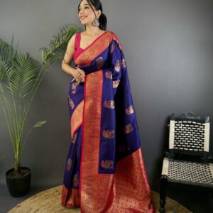 Purple premium banarasi silk saree with golden zari work