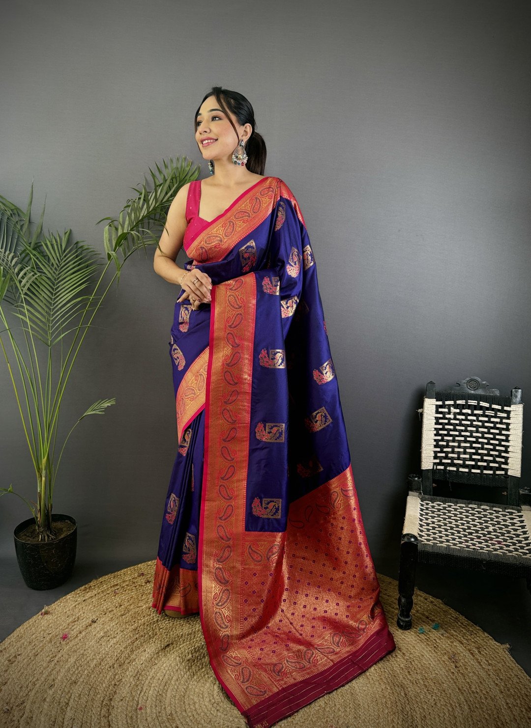 Purple premium banarasi silk saree with golden zari work