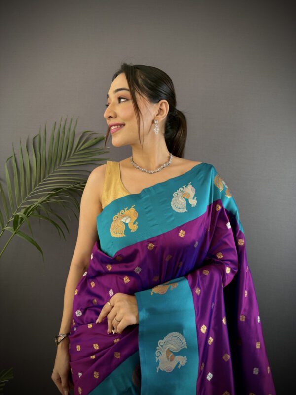 Mahendi green traditional banarasi silk saree with zari weaving work - Image 8