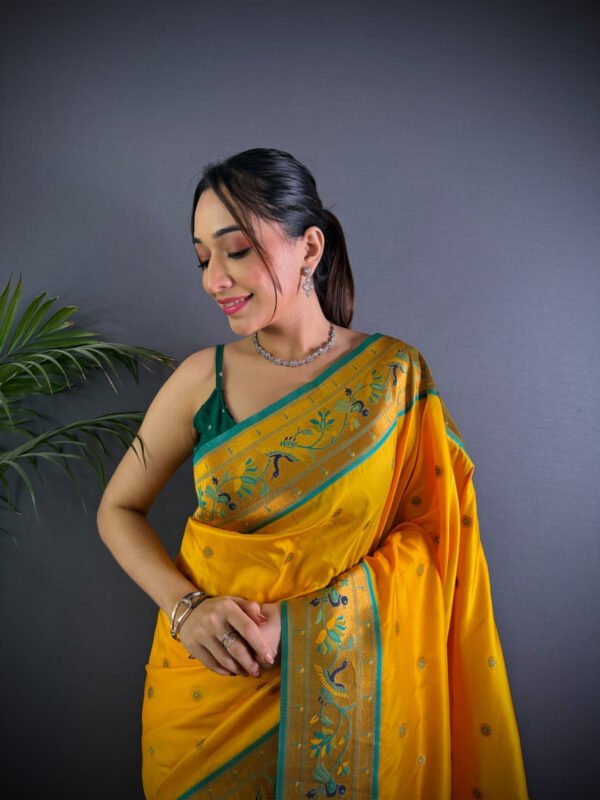 Dark green color paithani silk saree with zari weaving work - Image 7