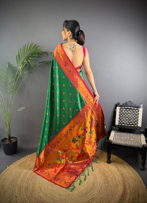 Dark green color paithani silk saree with zari weaving work - Image 4