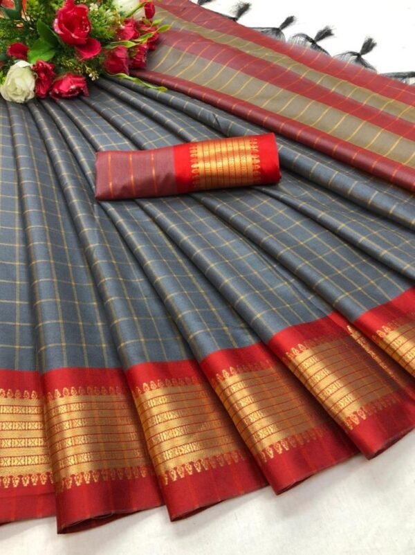 Pink color soft cotton saree with zari weaving work - Image 4