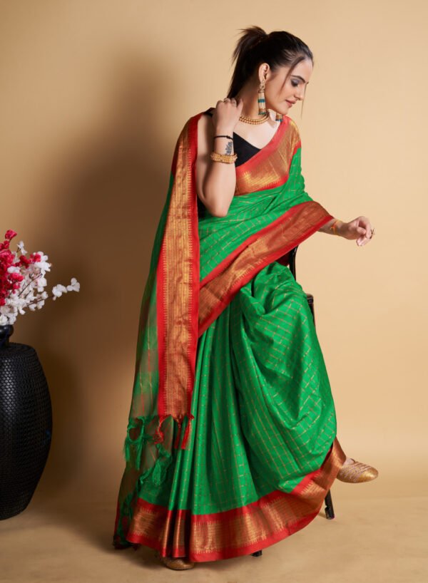 Yellow color soft cotton saree with zari weaving work - Image 7