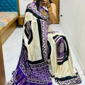 Purple fancy ajrakh printed crepe silk saree