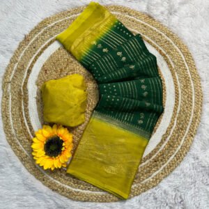 Green color soft chiffon georgette saree with foil printed work