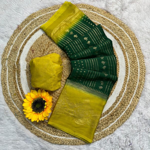 Green color soft chiffon georgette saree with foil printed work