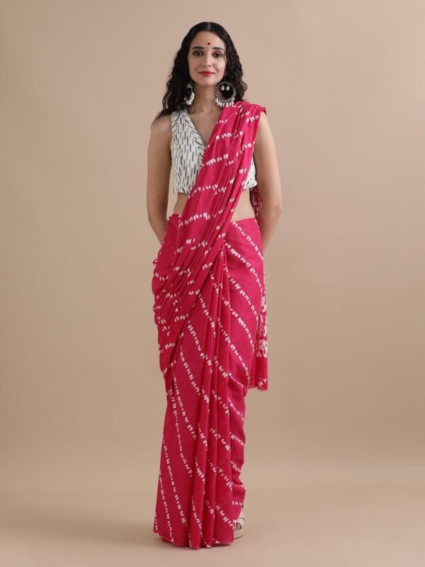 White colour pure mulmul cotton saree with bagru hand block printed work - Image 8