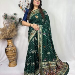 Green pure dupion silk hand bandhej bandhani saree