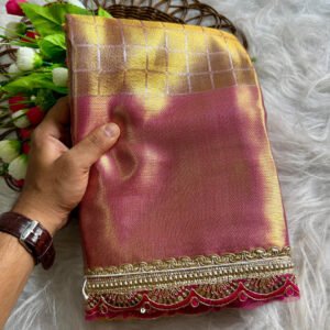 Premium banarasi tissue silk gold saree with zari weaving work