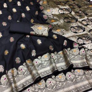 Black premium banarasi silk saree with meenakari zari weaving work