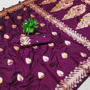 Wine traditional banarasi silk saree with zari weaving work