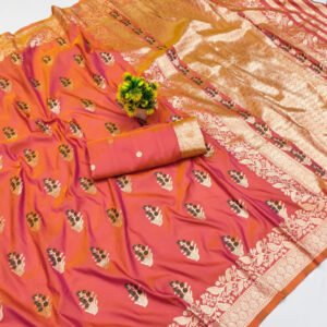 Peach premium banarasi silk saree with meenakari zari weaving work