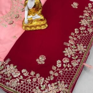 Maroon crepe silk saree with sequence work