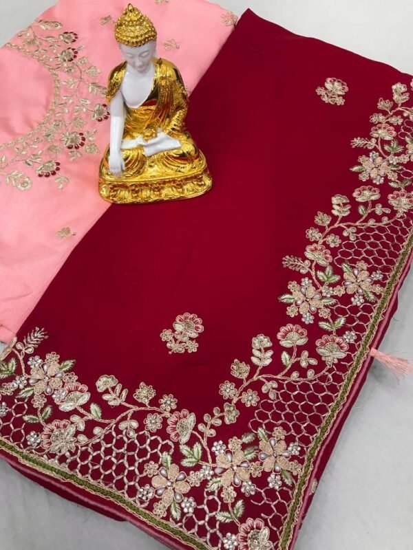 Maroon crepe silk saree with sequence work