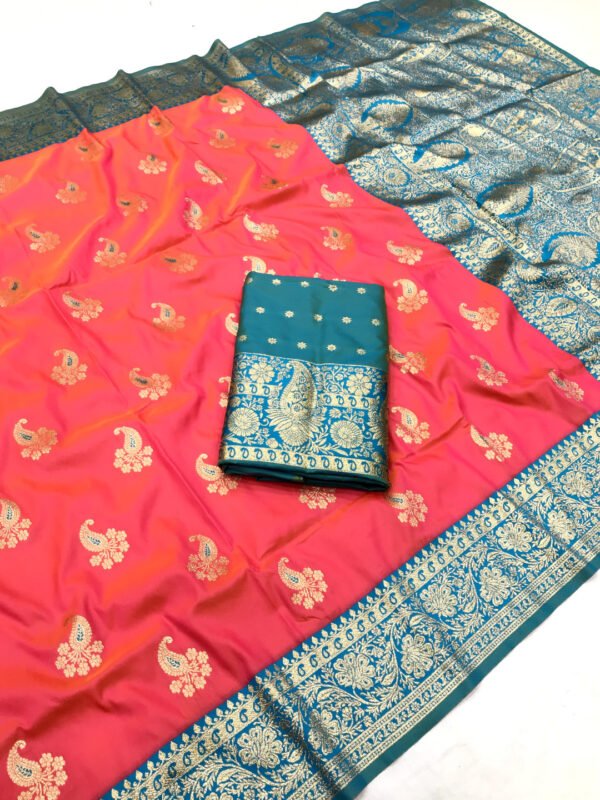 Wine premium banarasi silk saree with zari weaving work - Image 6