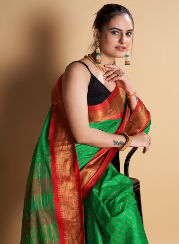 Yellow color soft cotton saree with zari weaving work - Image 8