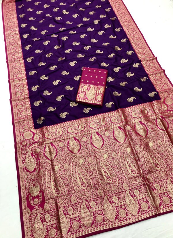 Wine premium banarasi silk saree with zari weaving work - Image 3