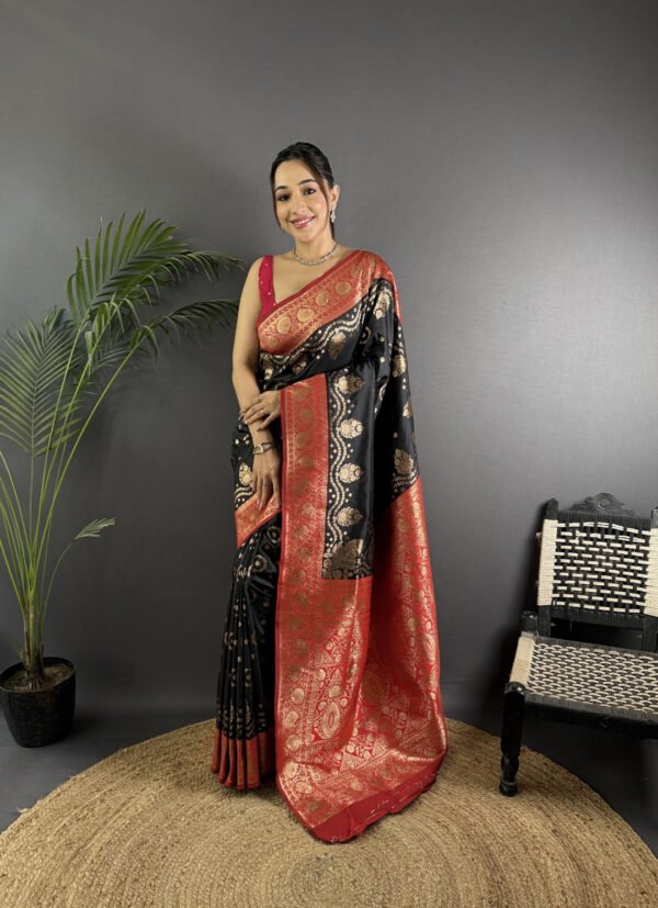 Wine premium banarasi silk saree with zari weaving work - Image 9