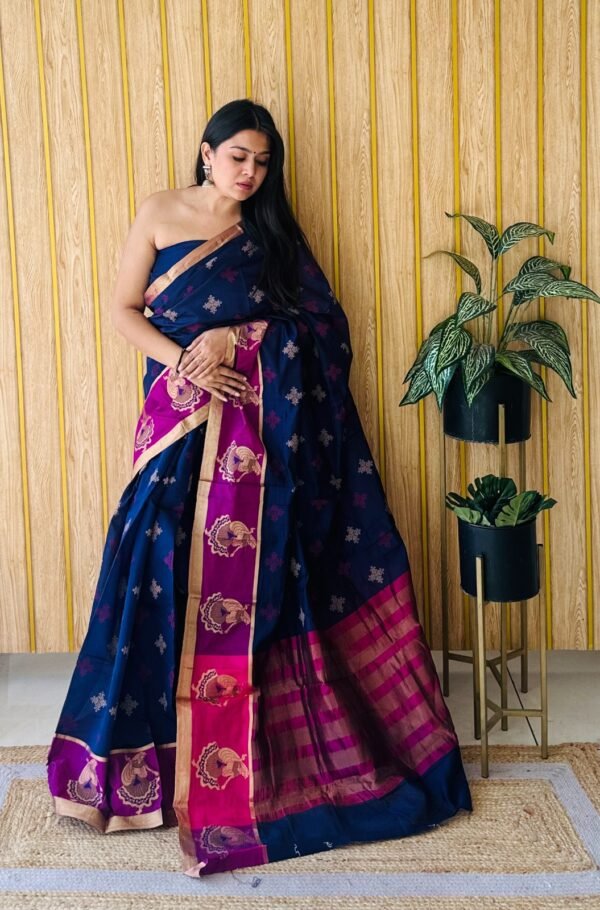 Sea green colour soft cotton saree with jacquard border - Image 9