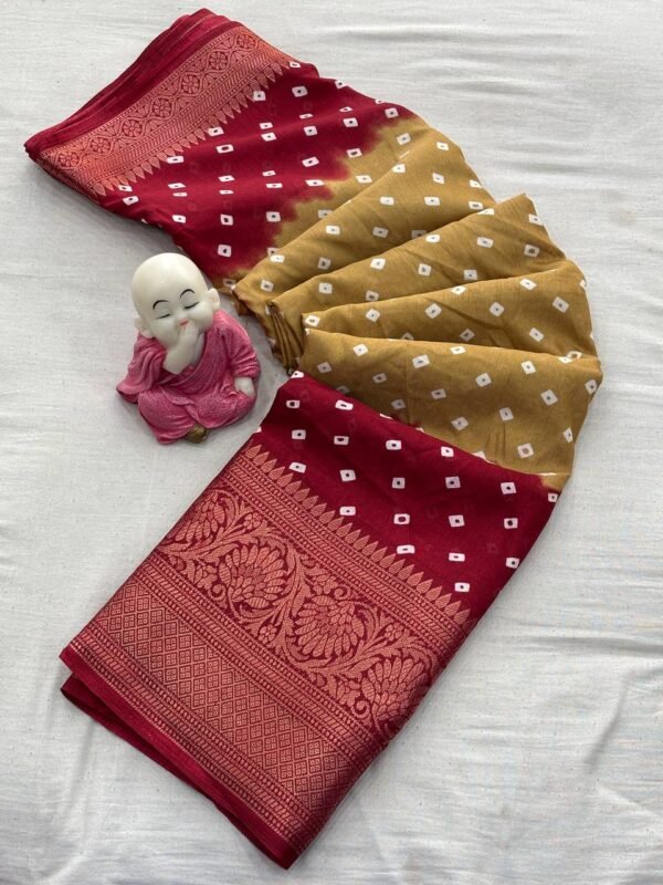 Gray and maroon hand bandhej bandhani saree with zari weaving border & printed pallu - Image 7