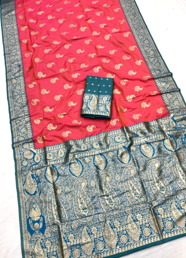 Wine premium banarasi silk saree with zari weaving work - Image 5