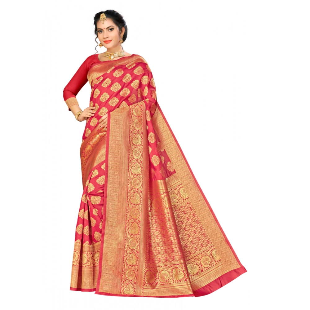 Generic Women’s Banarasi silk Saree with Blouse (Red, 5-6mtr)