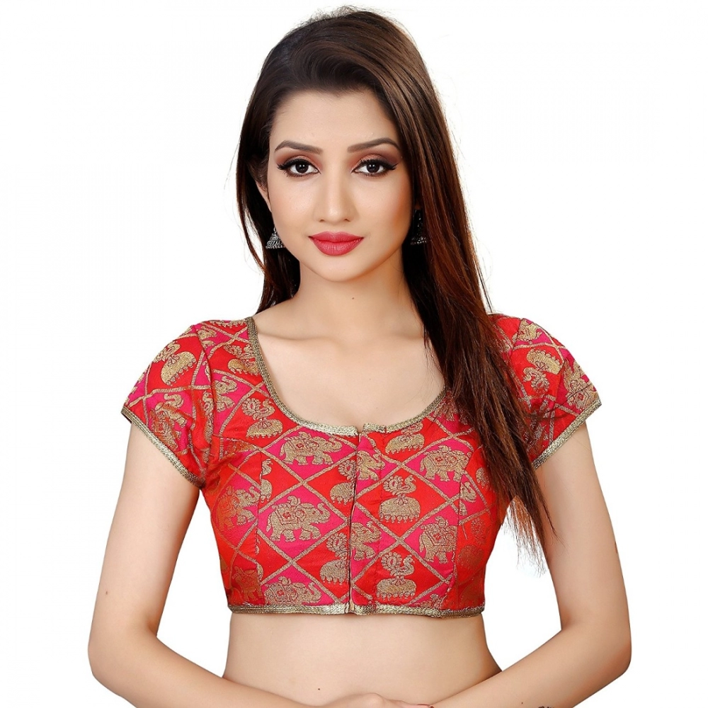 Generic Women’s Brocade, Inner-Cotton Full Stitched Padded Blouse (Red)
