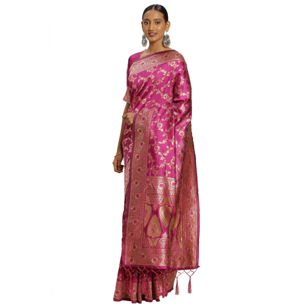 Generic Women’s Banarasi Silk Saree (Pink, 5-6mtrs)
