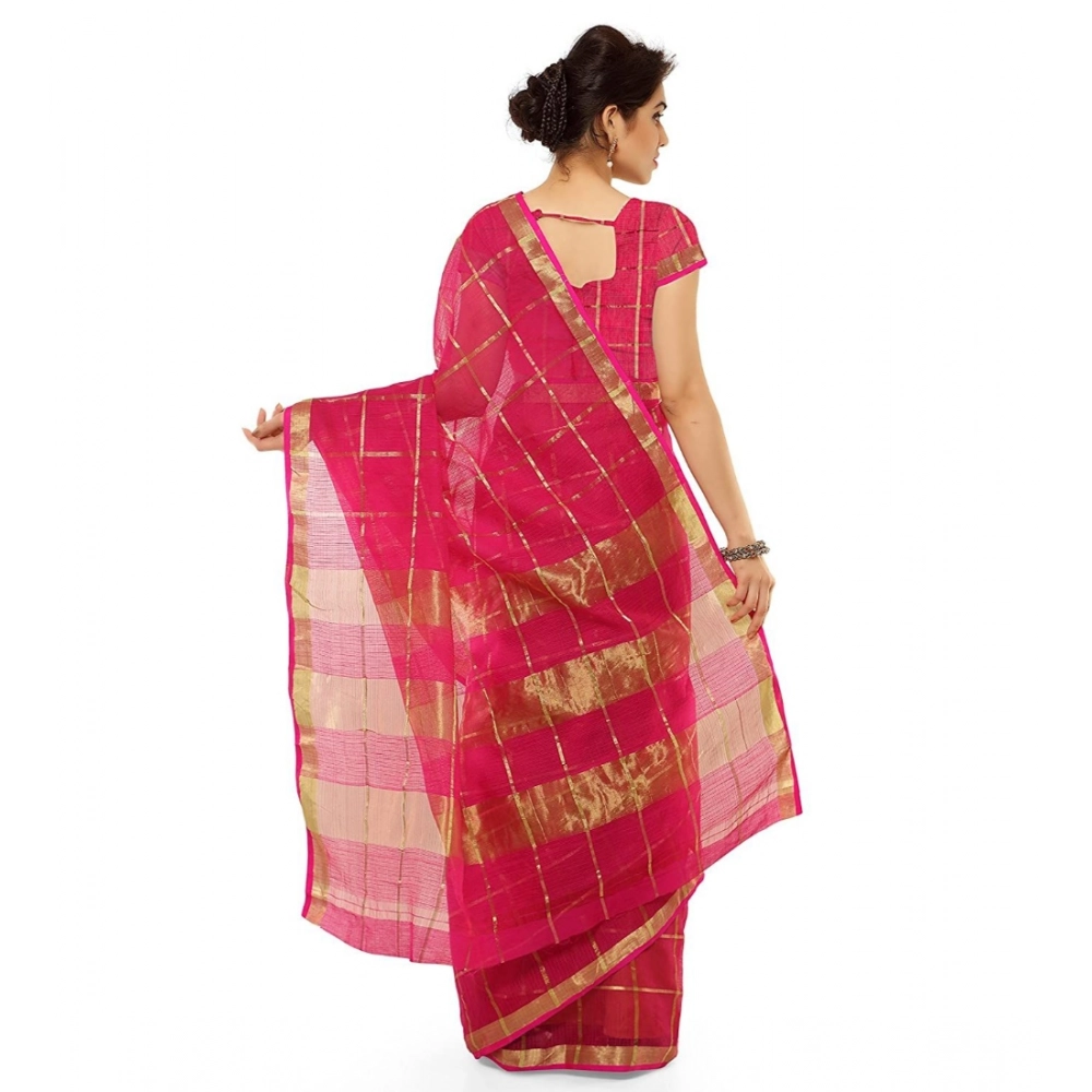 Generic Women's Kota Doria Cotton Saree With Blouse (Rani,6-3 Mtrs) - Image 3