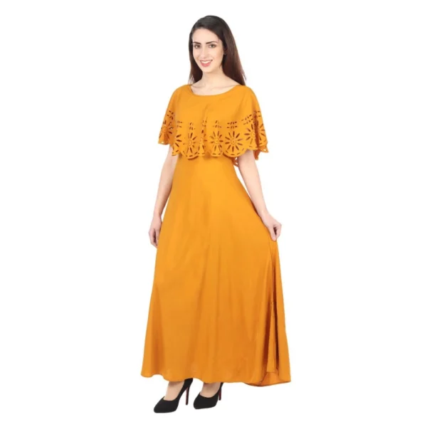 Generic Women's Crepe Solid Sleeveless Full Length Gown(Yellow) - Image 3