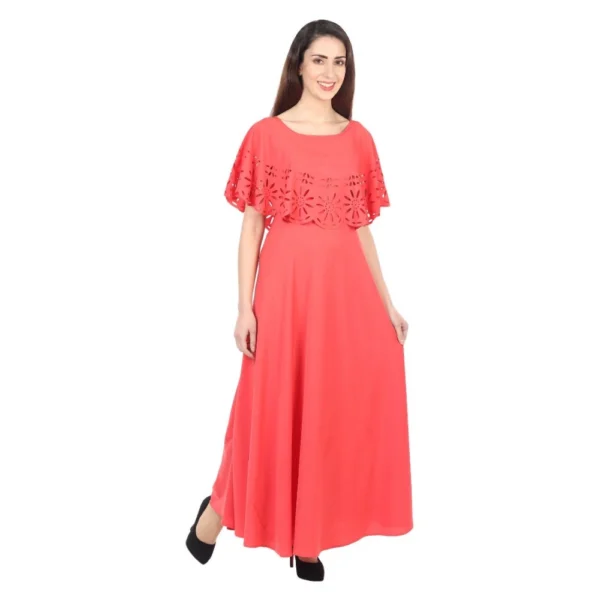 Generic Women's Crepe Solid Sleeveless Full Length Gown(Red) - Image 5