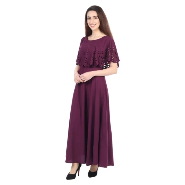 Generic Women's Crepe Solid Sleeveless Full Length Gown(Maroon) - Image 2