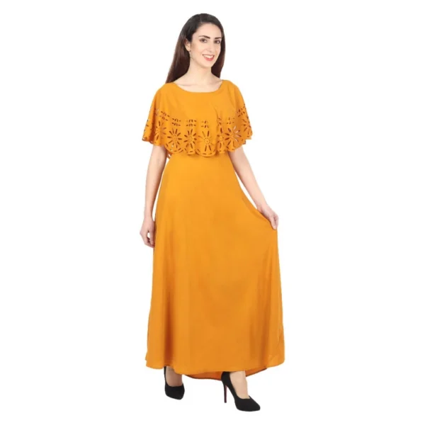 Generic Women's Crepe Solid Sleeveless Full Length Gown(Yellow) - Image 5
