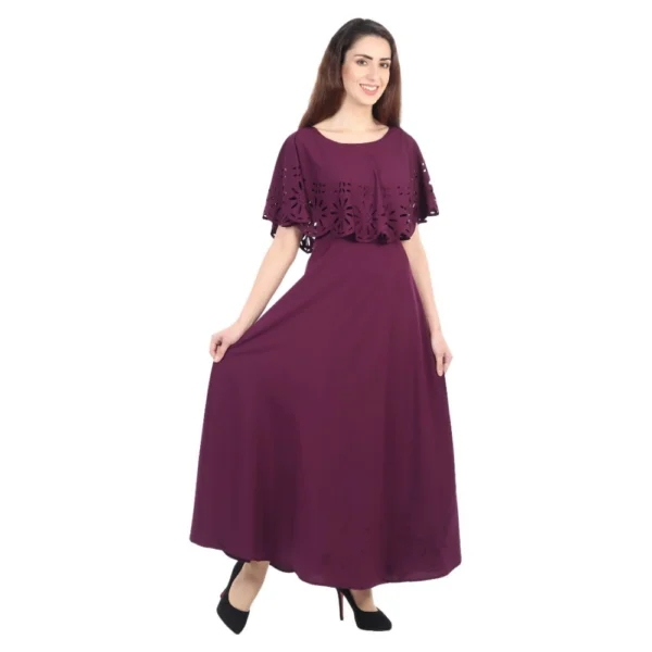 Generic Women's Crepe Solid Sleeveless Full Length Gown(Maroon) - Image 5