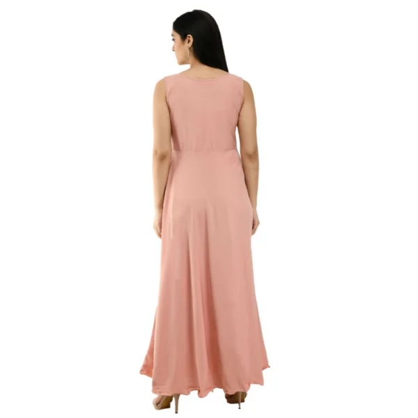 Generic Women's Crepe Solid Sleeveless Full Length Gown(Light Peach) - Image 6