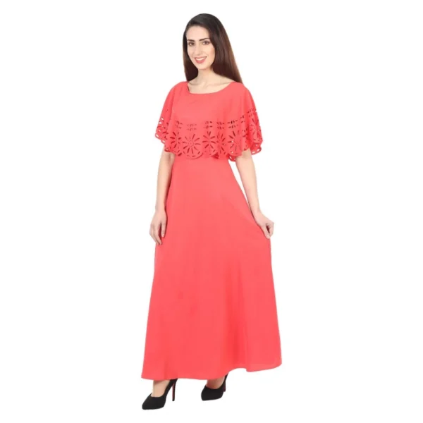 Generic Women's Crepe Solid Sleeveless Full Length Gown(Red) - Image 3