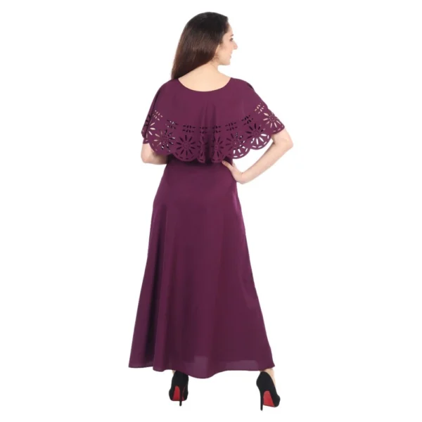 Generic Women's Crepe Solid Sleeveless Full Length Gown(Maroon) - Image 6