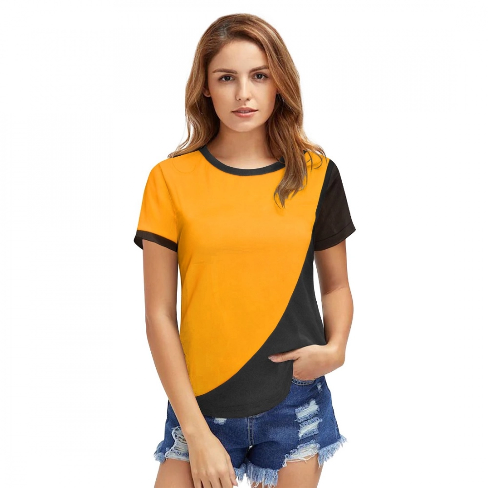 Generic Women’s Polyester, Knitting Western Wear T-Shirt (Yellow)